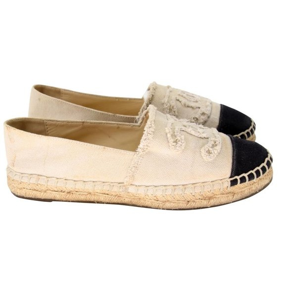 Chanel 38 Linen Canvas Cap Toe Cc Espadrille Flats CC-S0207P-C035 - Picture 6 of 9